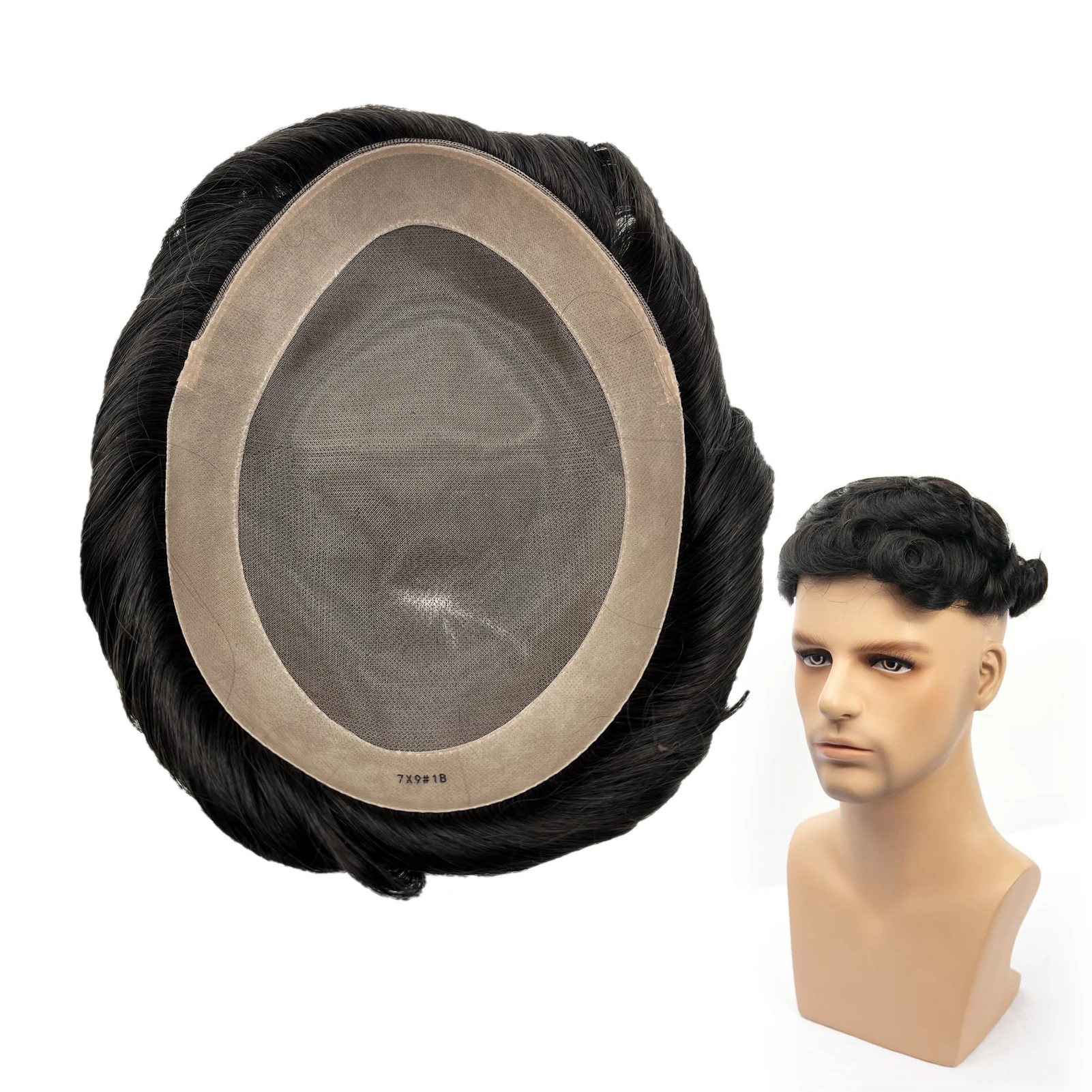 Fine Mono Men Toupee Hair Men's Capillary Prosthesis Men's Wigs Replacement System Hair Natural Black 100% Human Hair Units