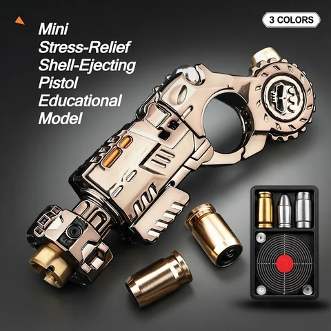Fidget Toy Gun Alloy Launcher Shell-Ejecting Toy Gun Set Portable Stress Relief Sensory Fidget Toy Finger Spinning Top Desk Gadget Boys Gift
