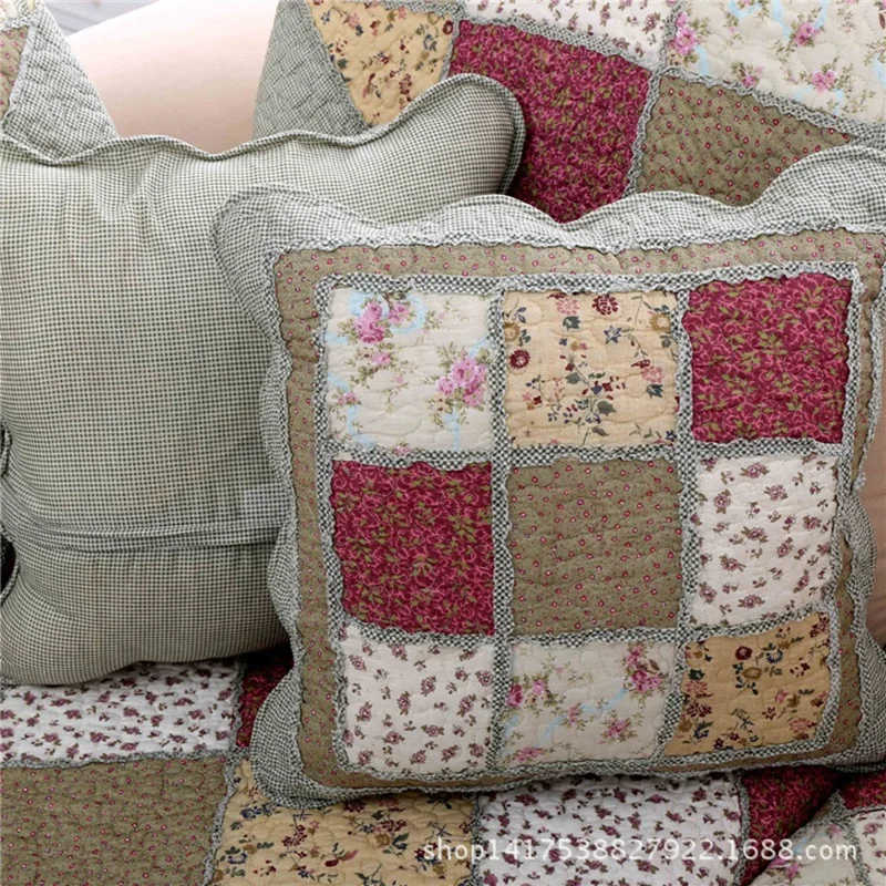 

Square Pastoral Quilted Fabric Pillowcase, Flower Cushion Cover, Cloth Throw Pillow Cover, Home, Office, Car, Sofa Decor