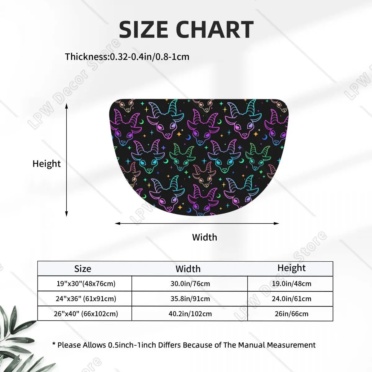 Gothic Colorful Neon Goat Skull Soft Flannel Half Round Doormat Non Slip Bathroom Mat Absorbent Floor Carpet