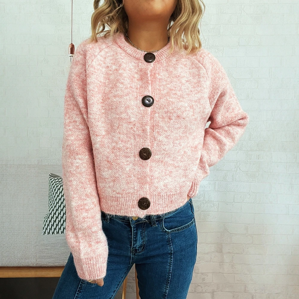 

Long Sleeve Round Neck Cardigan Autumn Winter Loose Fit Button Decorated Commute Style Women's Open-Shirt Fashion Clothing