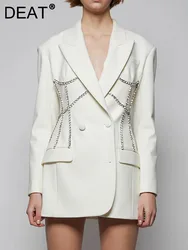 DEAT-Chaqueta de manga larga con cuello con muescas para mujer, traje liso con diamantes, holgado, doble sujetador, novedad de primavera, 2024, 17A317