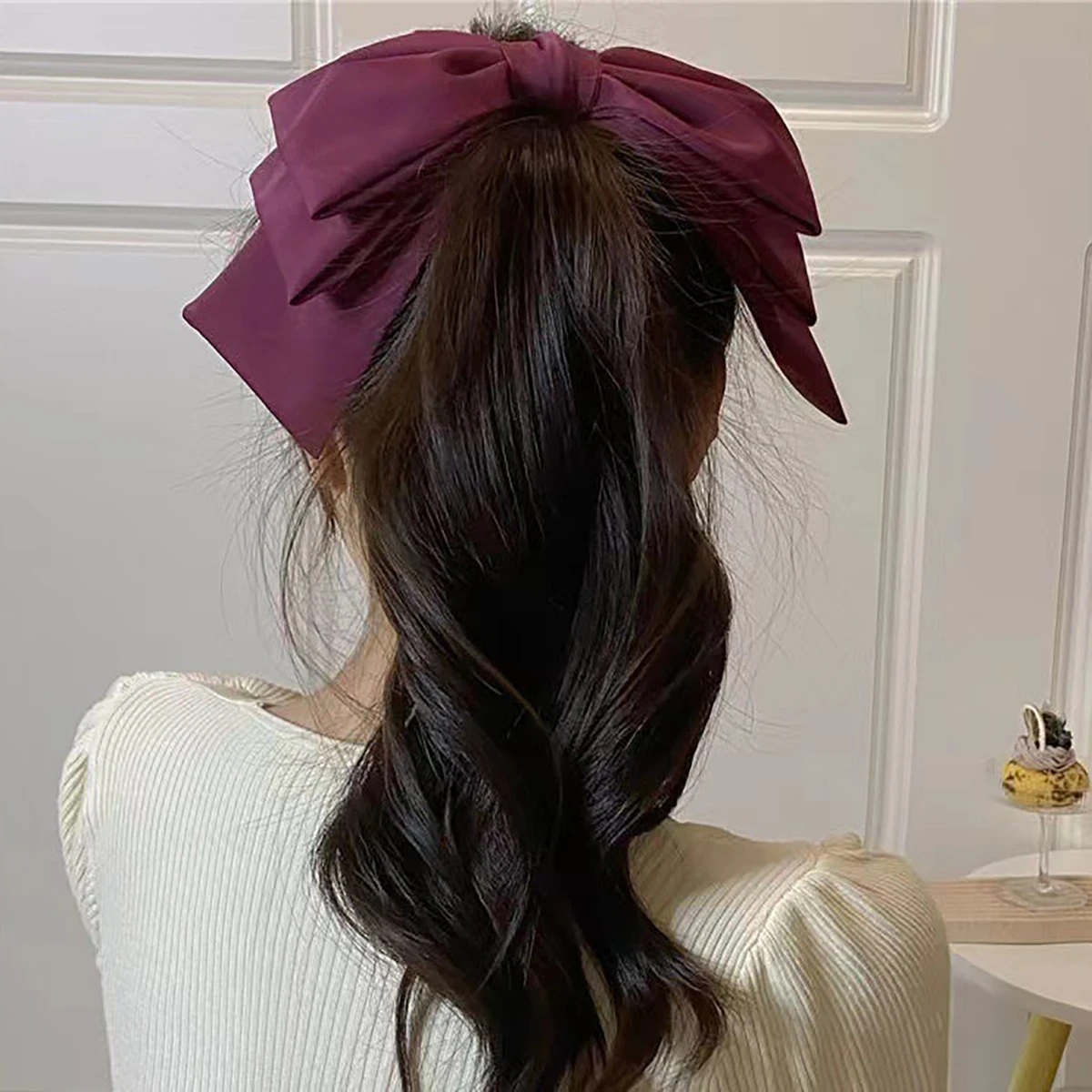 Große Satin-Haarschleifen Elegante Einfarbige Haarspangen für Damen und Mädchen Frisuren – Detail 7