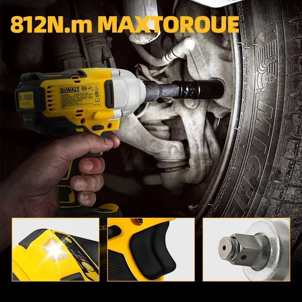 Dewalt DCF892 812N.m Brushless Electric Wrench 1/2 Inch Cordless Impact Driver High Torque Three Speed Auto Repair Power Tools