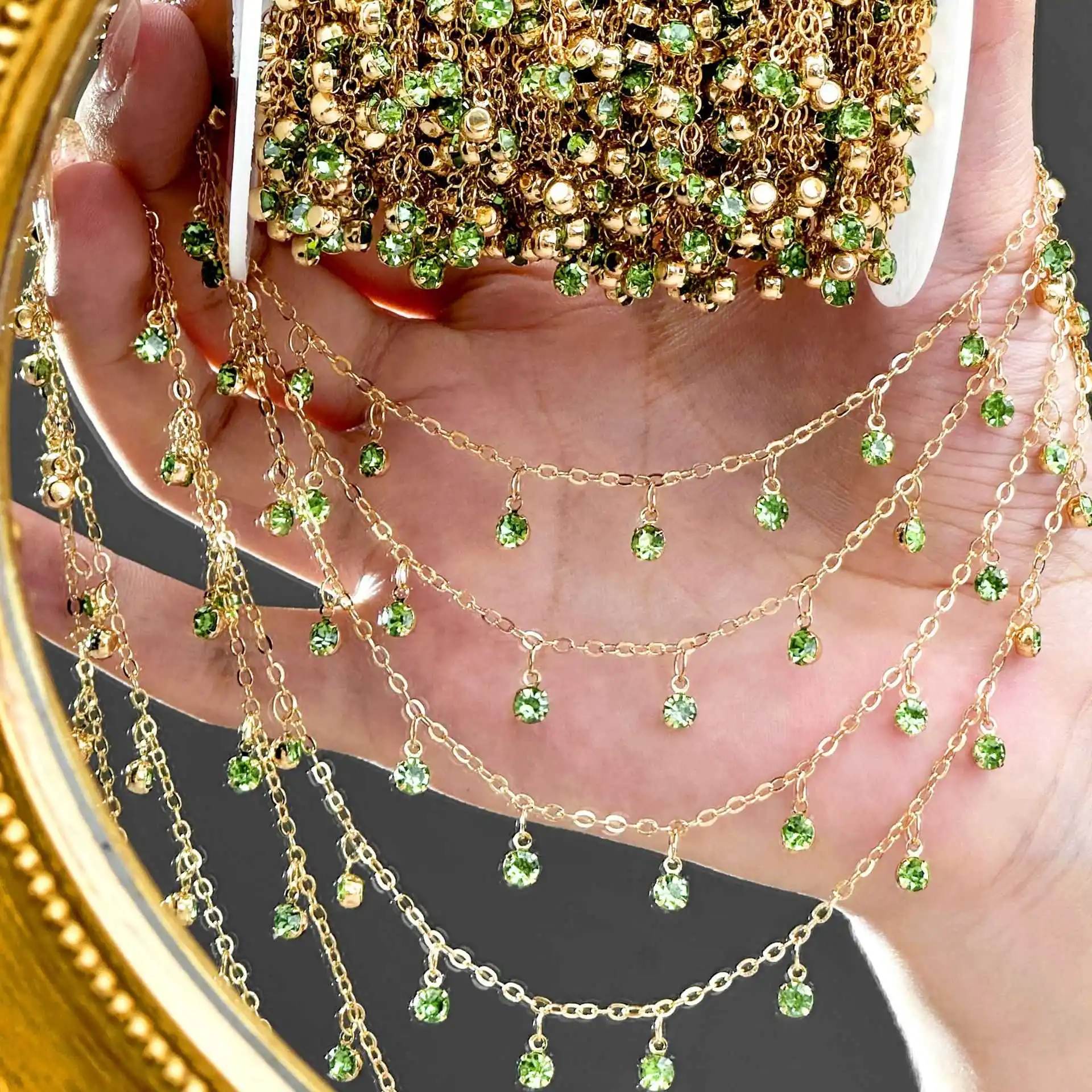 DIY Crystal Glass Rhinestone Dangle Charm Bead Copper Chains