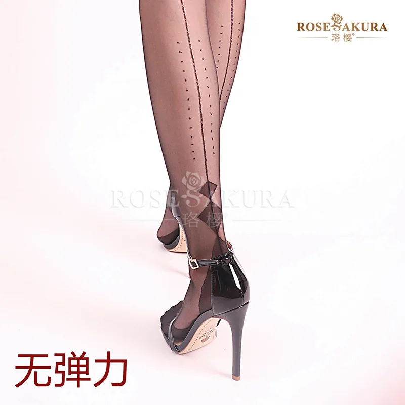 

Pure Nylon Non-Elastic Long Tube Socks Ultra-Thin European and American Retro Heel Beauty Leg Temptation Black Silk Fixed Foot T