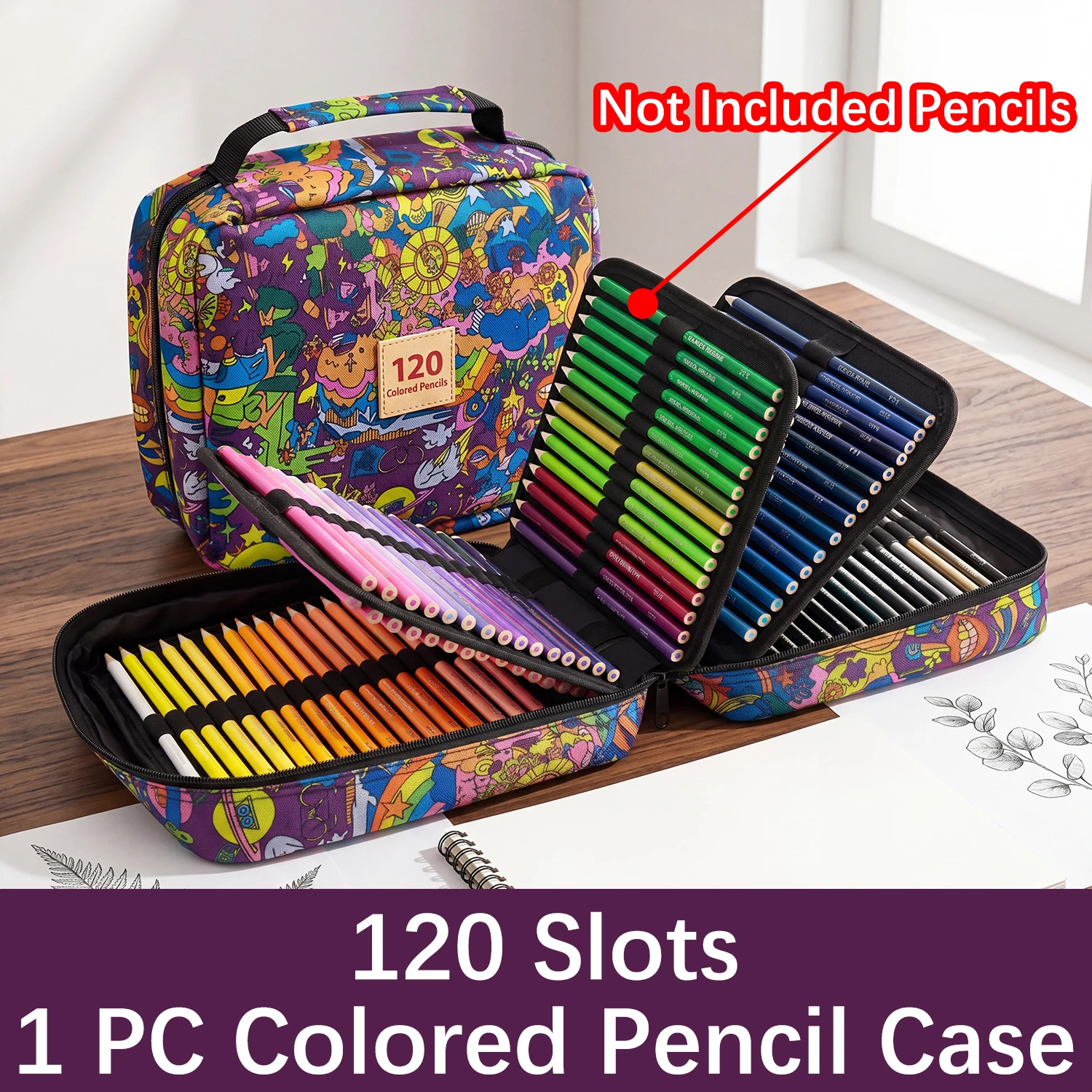 1pc 72/120/260-Slot Colored Pencil Case,with Zipper Closure,Multilayer Organizer for Artists,Pencil,Making It Portable