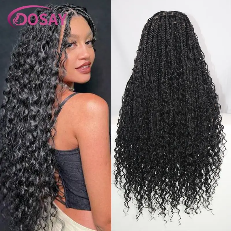 Synthetic Long 32 Inches Braided Wigs Blonde Curly Goddess Cornrows Wigs Full Lace Front Wigs Knotless Braided Wig For Women