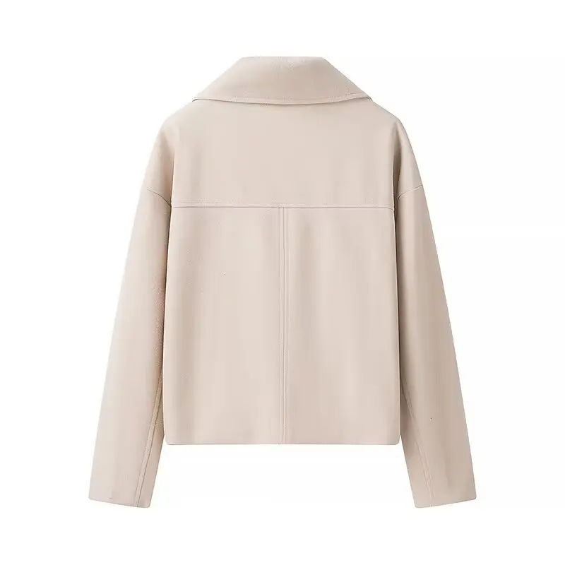 معطف نسائي لخريف وشتاء 2025 معطف صوفي قصير مزدوج الصدر مزدوج الصدر
