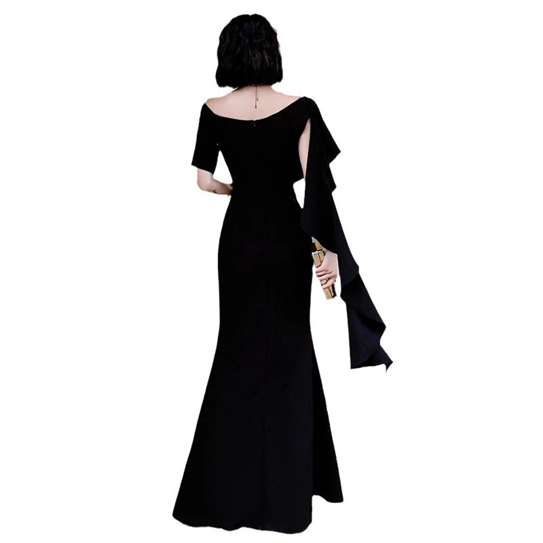 Luxurious Black Satin Prom Dress with Floor-Length Mermaid Skirt Customized