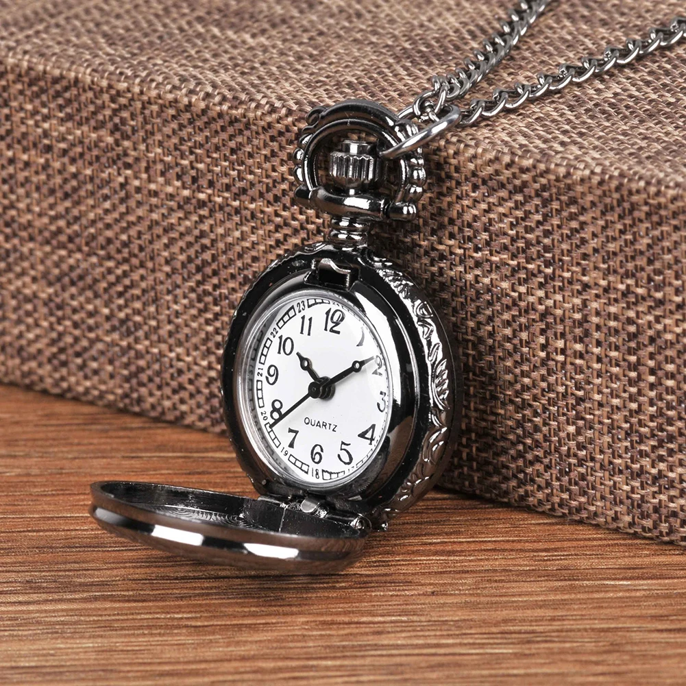 Mode schwarze Spinnen Web kette glatte Stahl Quarz Taschenuhren Vintage römische stilvolle Halskette Anhänger Uhr Kette Geschenk