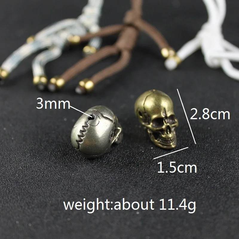 3MM- Punk Brass Skull Head Knife Beads Umbrella Rope DIY Accessories White Copper Vintage Paracord Personality Hang Pendants