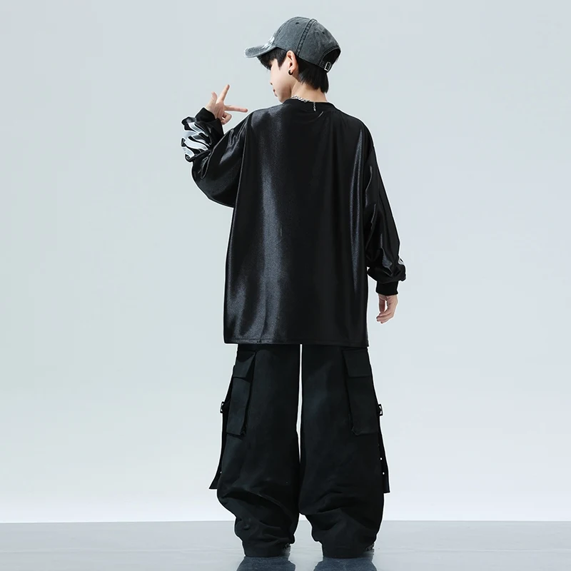 Kinder Hip Hop Jazz Dance Kostüme Lose Anzug Jungen Langarm Top Cargo Hosen Praxis Street Dance Tragen Kleidung DQL10384