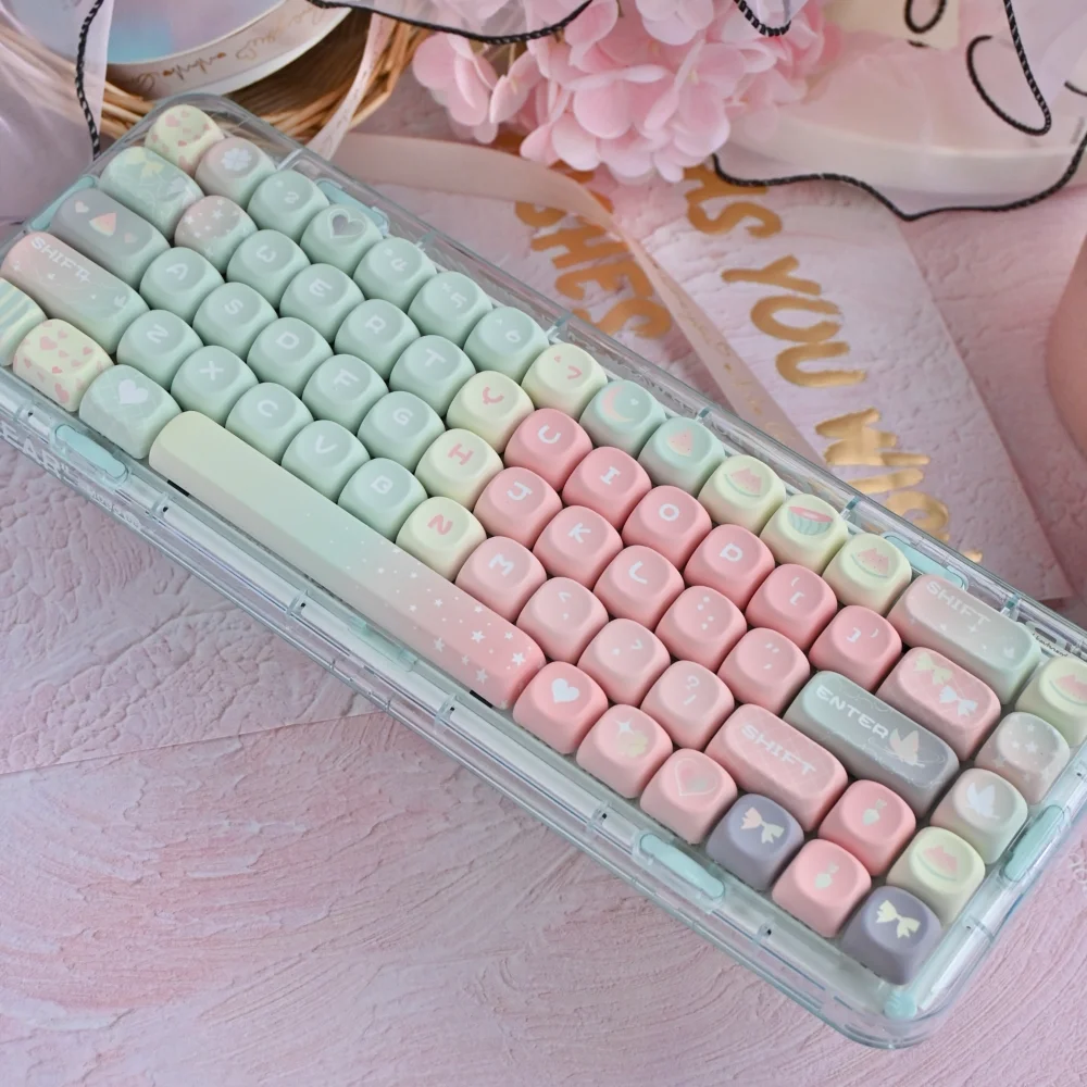 MOA Profile Sweet Watermelon Keycap 126 Keys Summer Small Fresh Mechanical Keyboard Caps for Girls Green Pink Cute PBT Keycaps