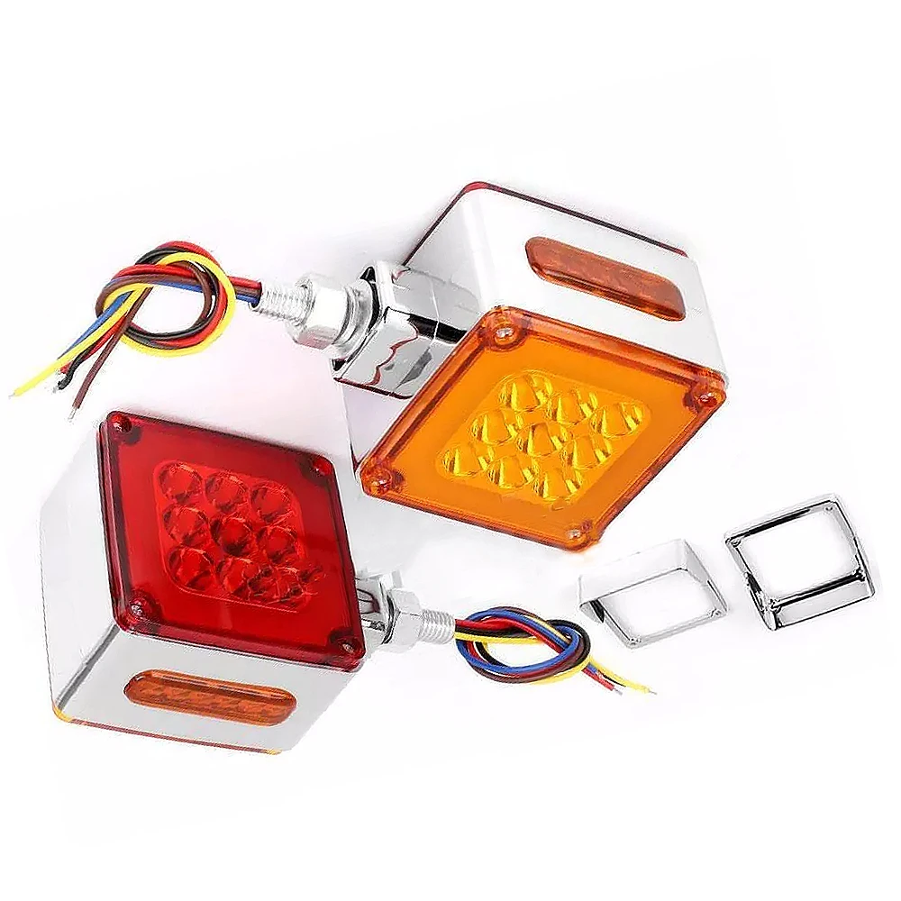 Square LED Side Marker Light Red(Left) and Amber(Right) Double Face Flashing LED Square Side Light 12V-24V DC Brake Stop