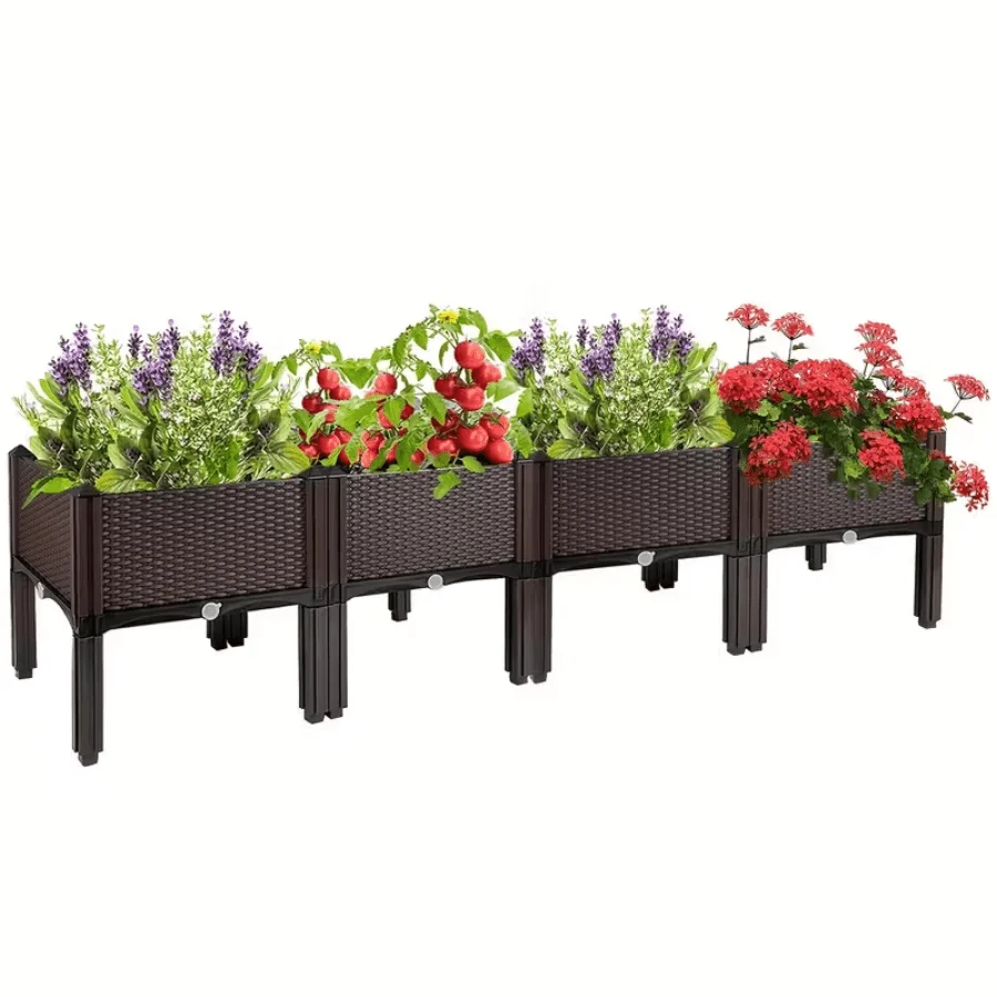 Garden Planting Box With Drainage System And Drainage Holes, Traditional Black Woven Plastic Container, Suitable For Balconies,