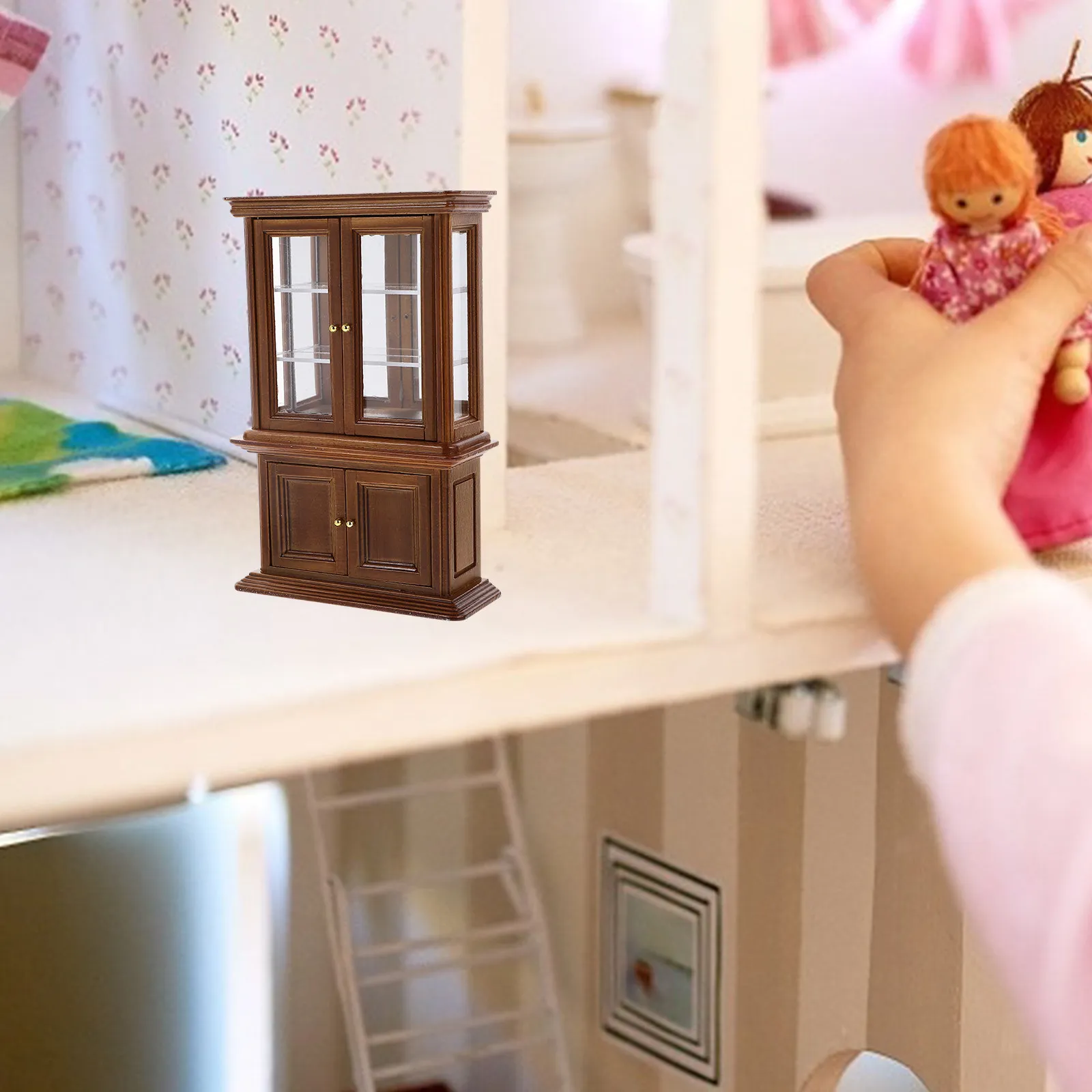 

Миниатюрный шкаф в масштабе 1:12, деревянный, со стеклом, мини-мебель, декор для мини-дома, маленькая мебель, декоративный миниатюрный шкаф