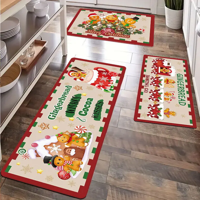 

Kitchen Carpet with Gingerbread Man Pattern Washable Floor Mat for Restaurant Bedroom Decorative Rug Suitable for Dining Room