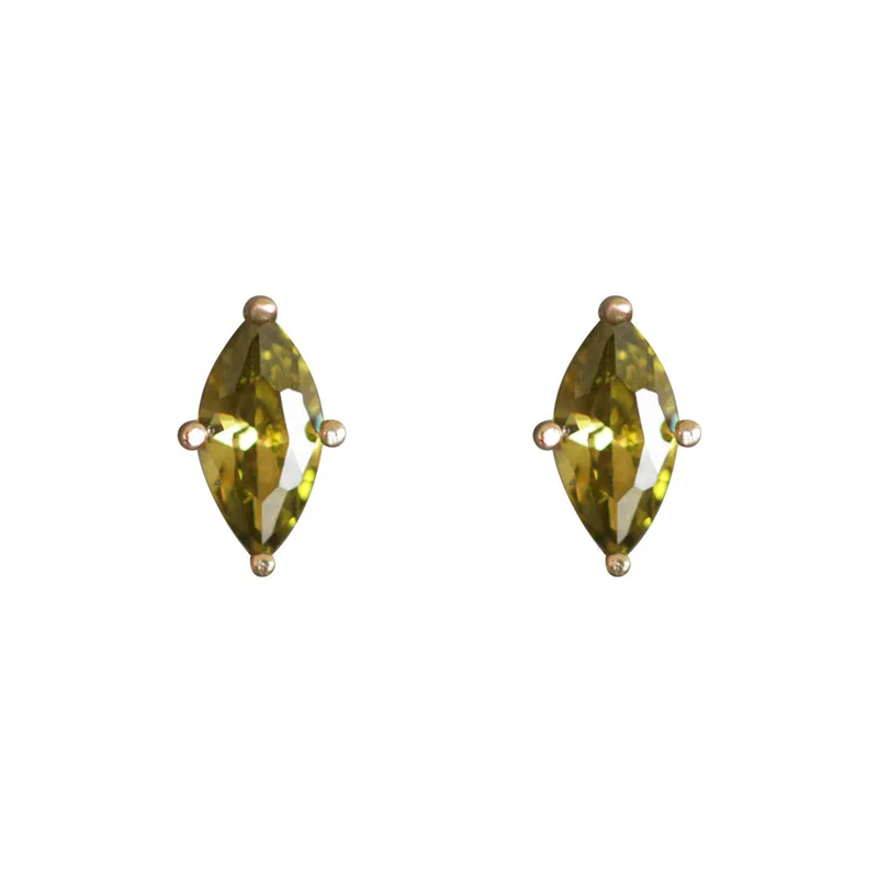 

Real 925 Sterling Silver 14k Gold Olive Green Zircon Stud Earrings For Women Luxury Jewelry Promotions Argent 925