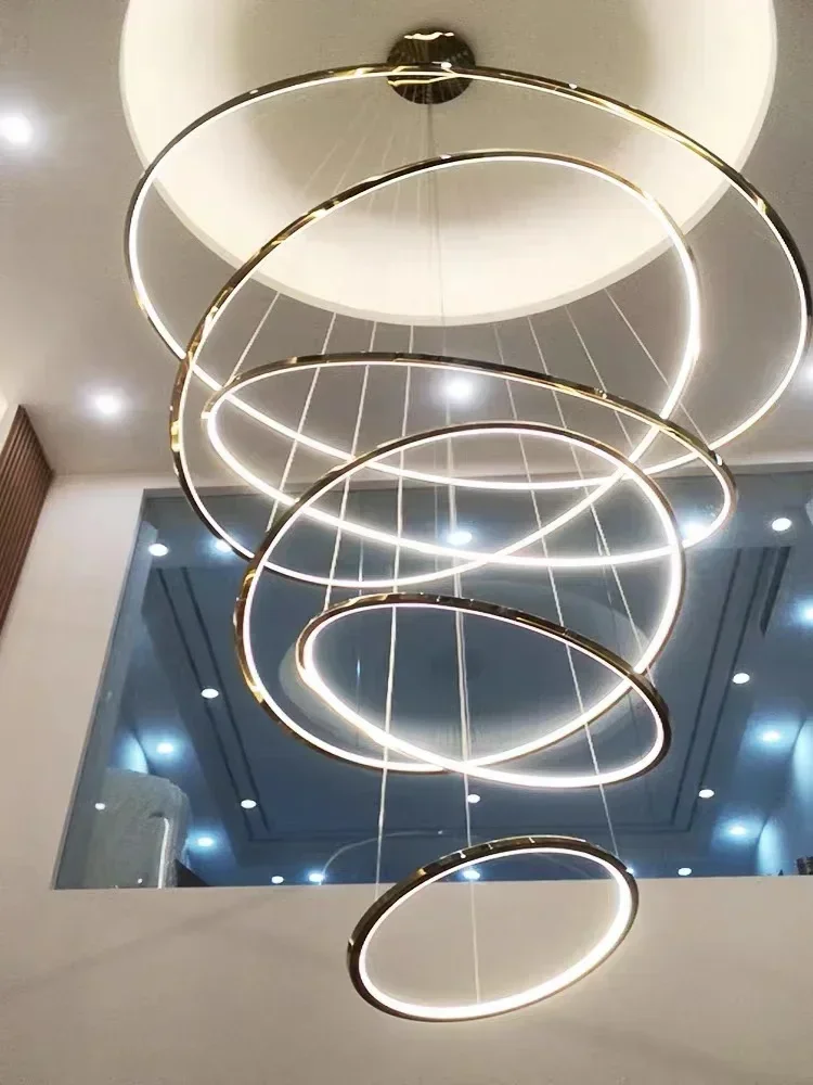 Ring LED chandelier dining room bedroom duplex floor living room large chandelier staircase loft