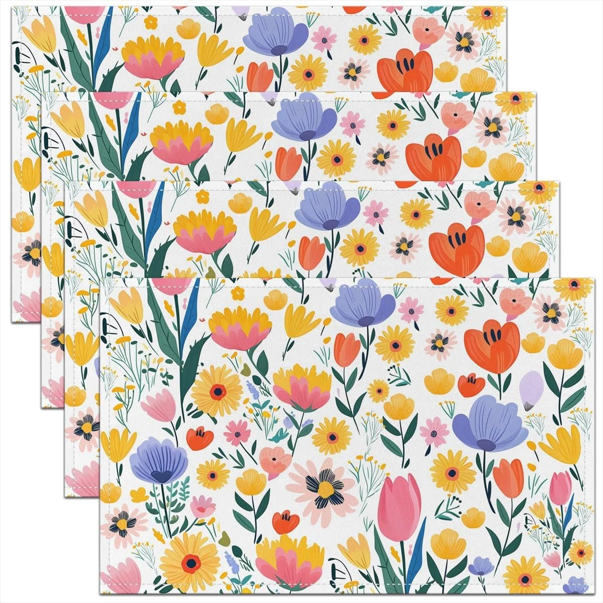 4/6/8pc Modern Aesthetic Floral Placemats Linen Hand Drawn Garden Botanical Table Mats Washable for Indoor Outdoor Family
