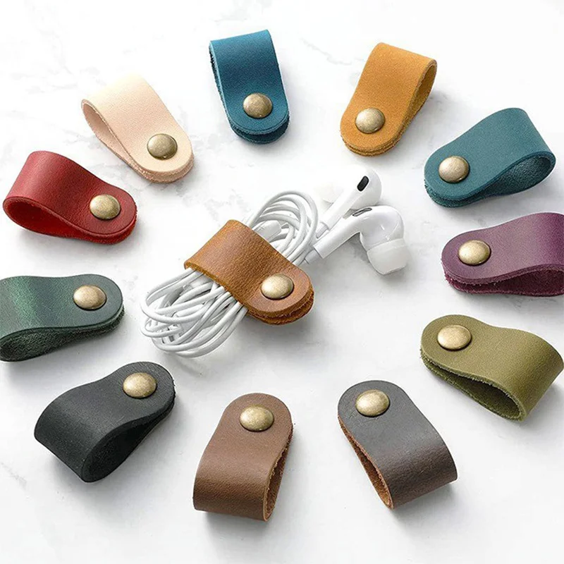 10-Pack  Faux Leather Cable Organizer / Headphone Cord Holder  Power Cord and Data Cable Organizer  Cable Wrapper image 3