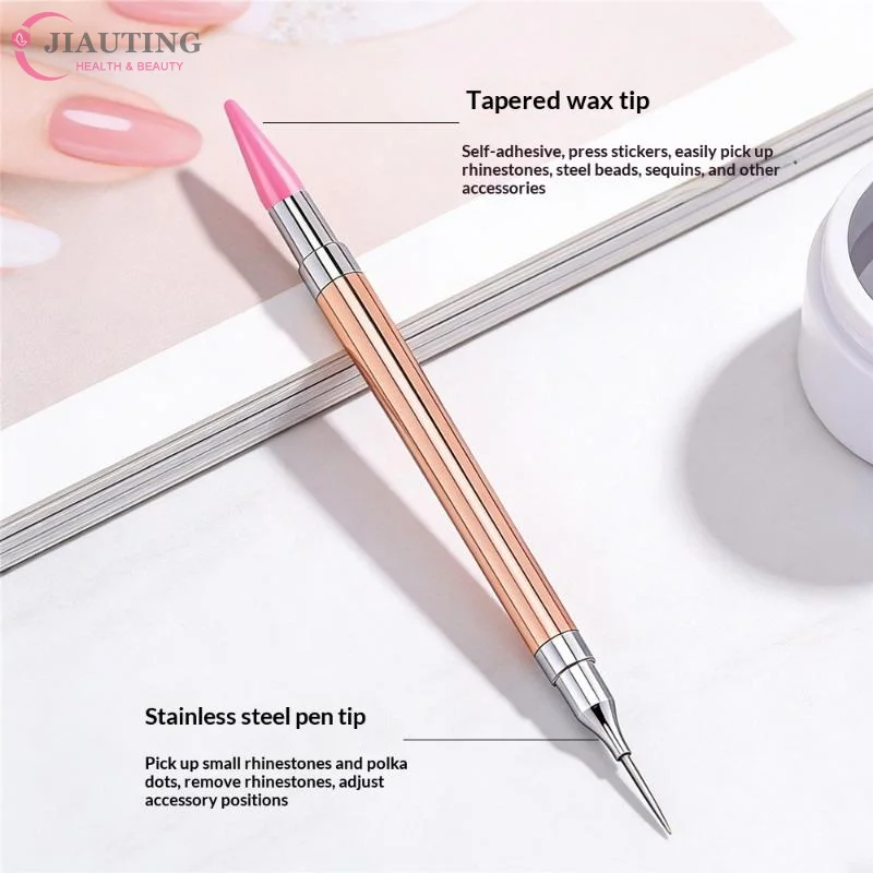 1PCS Dual-ended Nail Art Dotting Pen Rhinestone Gems Picker Tool Painting Brush Metal Rod Diamond Picker Nail Tool