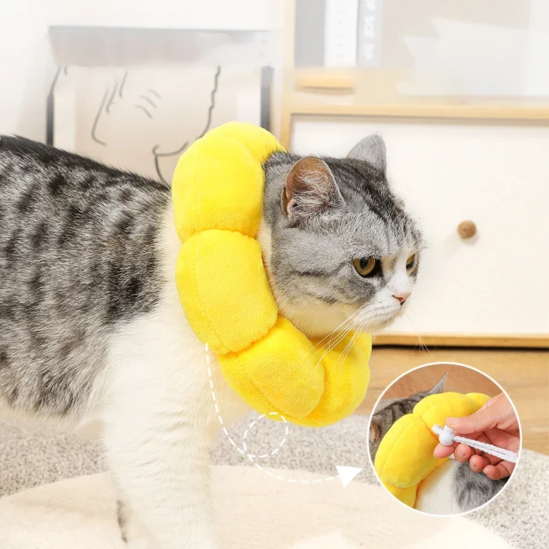 

Sunflower Pet Collar Adjustable Anti-Bite Surgery Anti-Lick Wound Healing Cat Protection Collars Soft Plush Elizabethan Collar