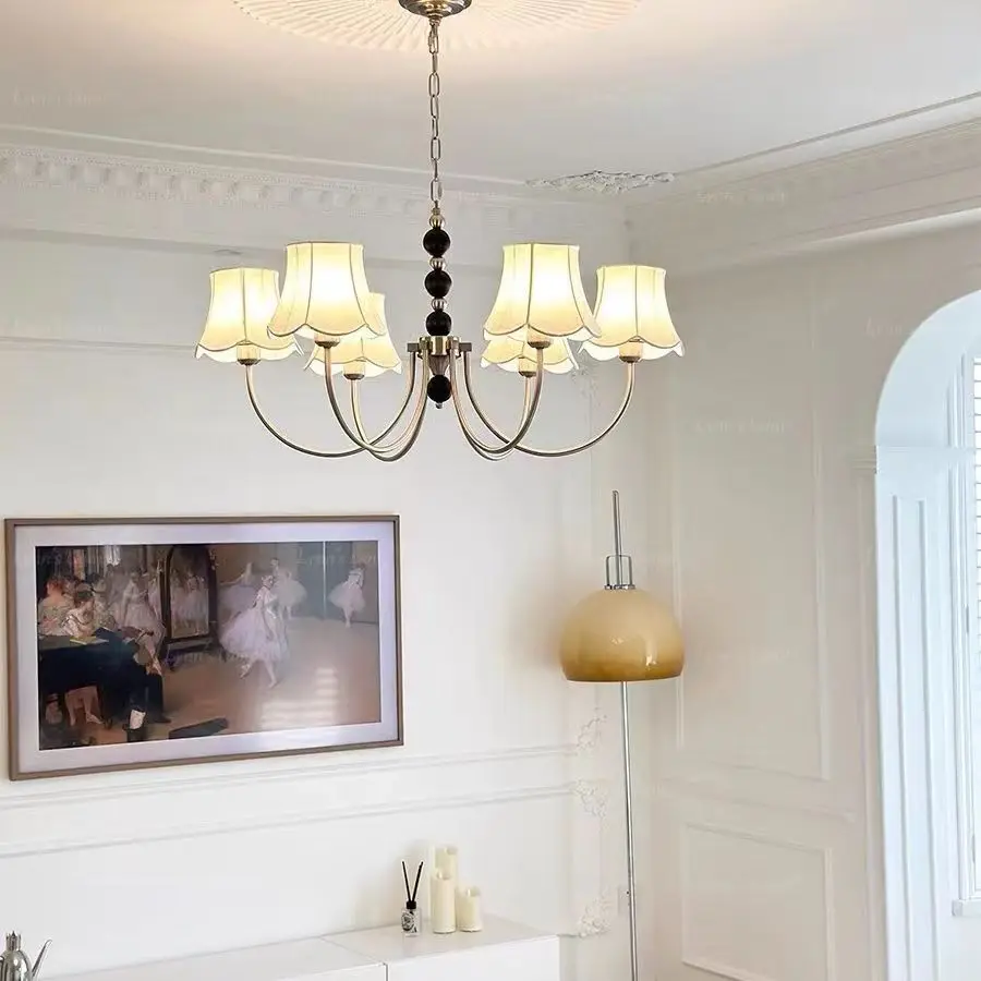 

French medieval fabric living room pendant light, American retro study hall bedroom decoration dining room light