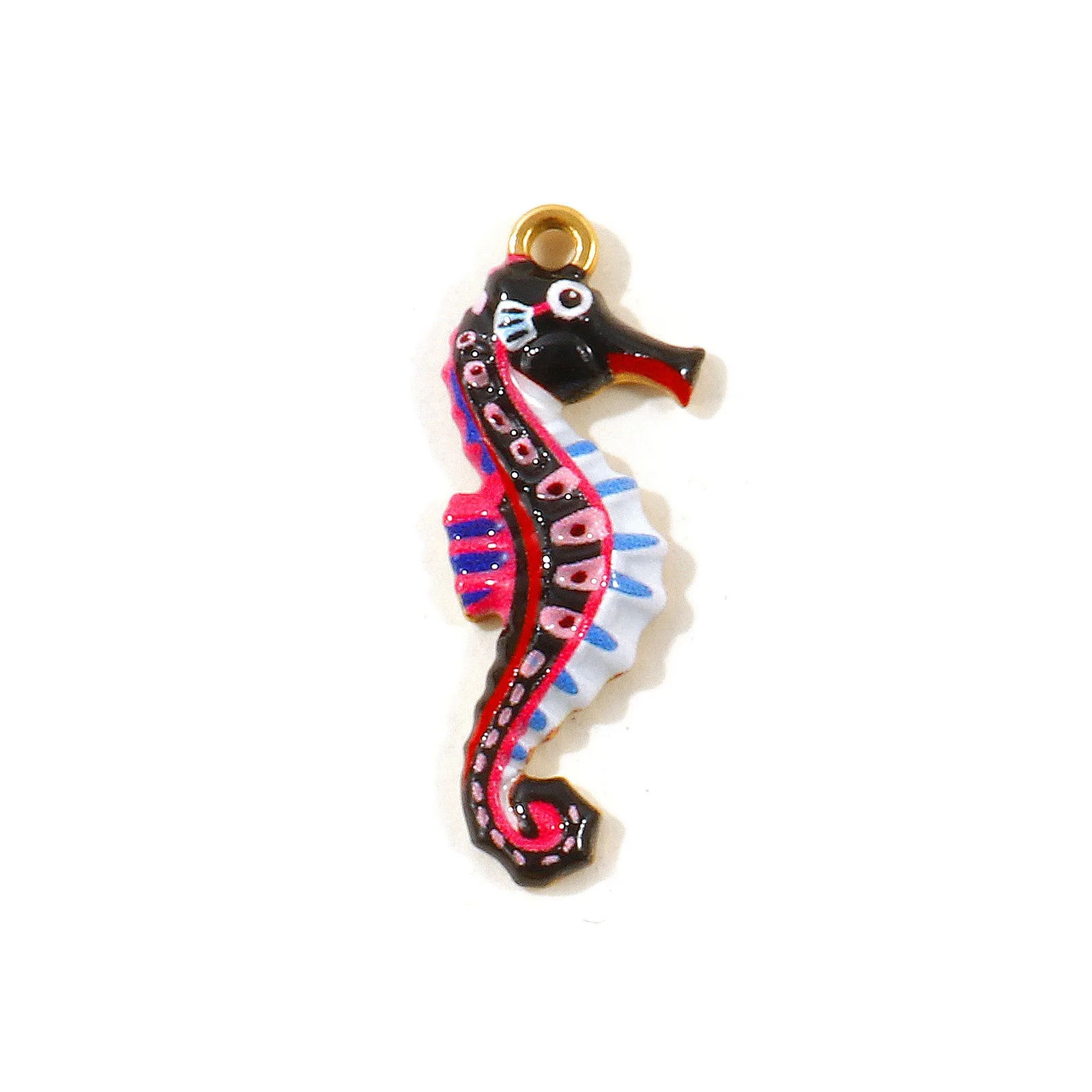 2 Stück Ozean-Schmuckanhänger Seepferdchen Mehrfarbig Bedruckt 304 Edelstahl 18K Vergoldete Anhänger DIY Halskette Großhandel 3x1,2cm – Detail 6