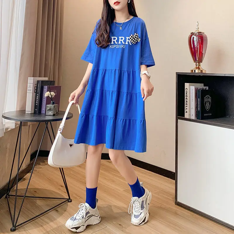 Estate nuova lettera di stampa nera Oversize Mini abito manica corta allentata Solid Fashion T Shirt Dress Casual Trend abbigliamento donna