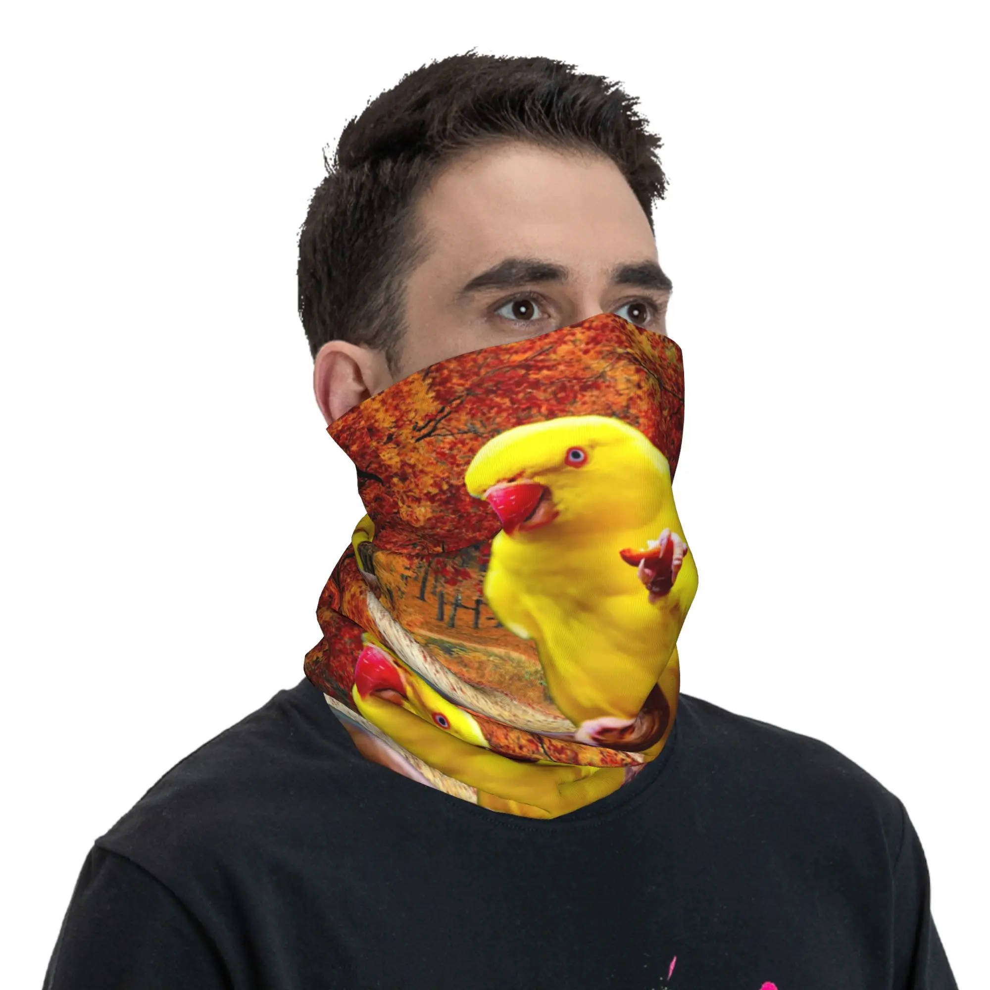 Yellow Ringneck Parrot Bird Parakeet Bandana Neck Gaiter Printed Mask Scarf Balaclava Riding Unisex Adult Breathable view 5