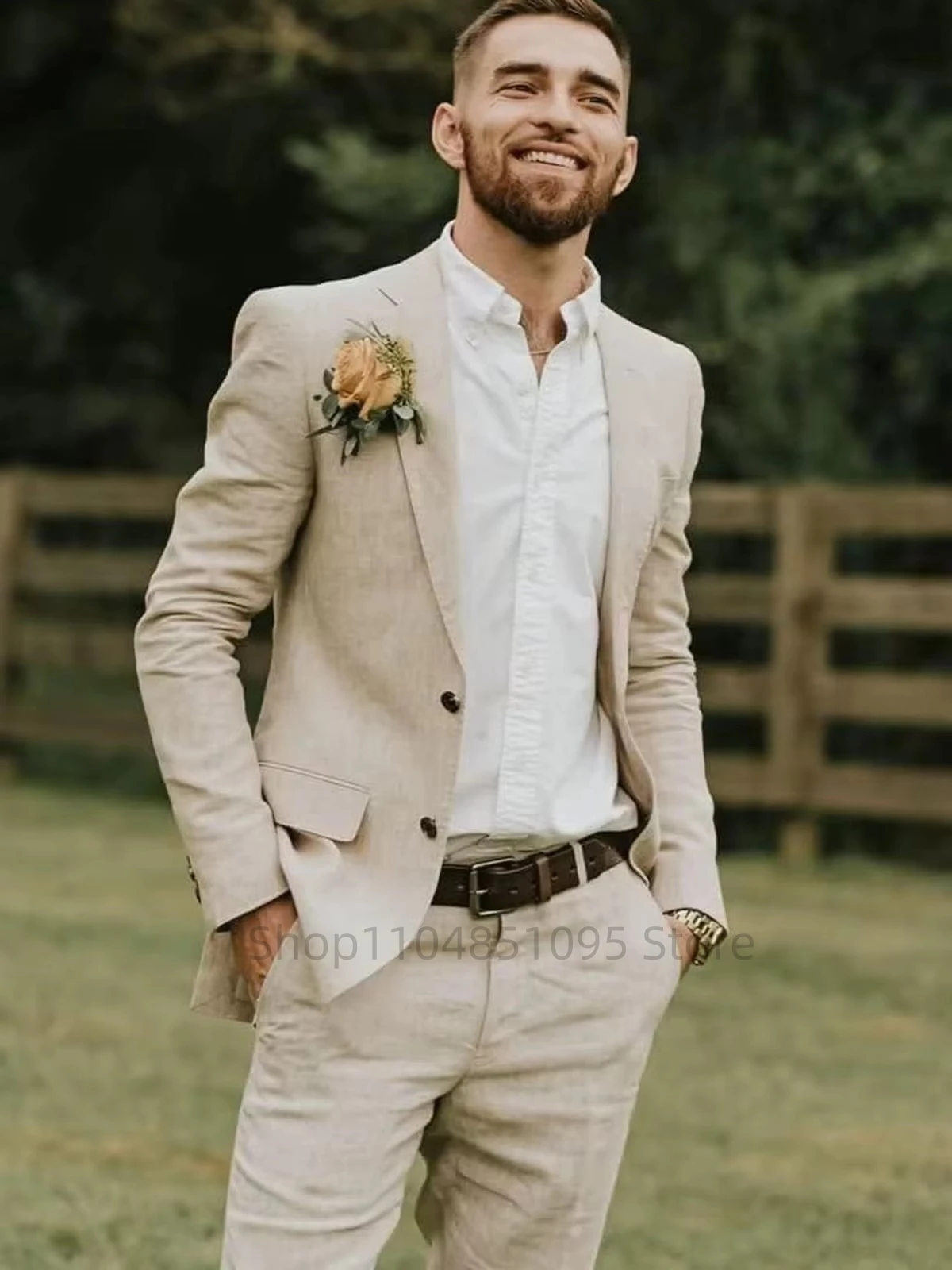 

Мужские льняные костюмы Slim Fit для свадьбы: пиджак с отложным воротником, брюки, смокинг для жениха, повседневная мужская одежда, летние костюмы, мужской костюм