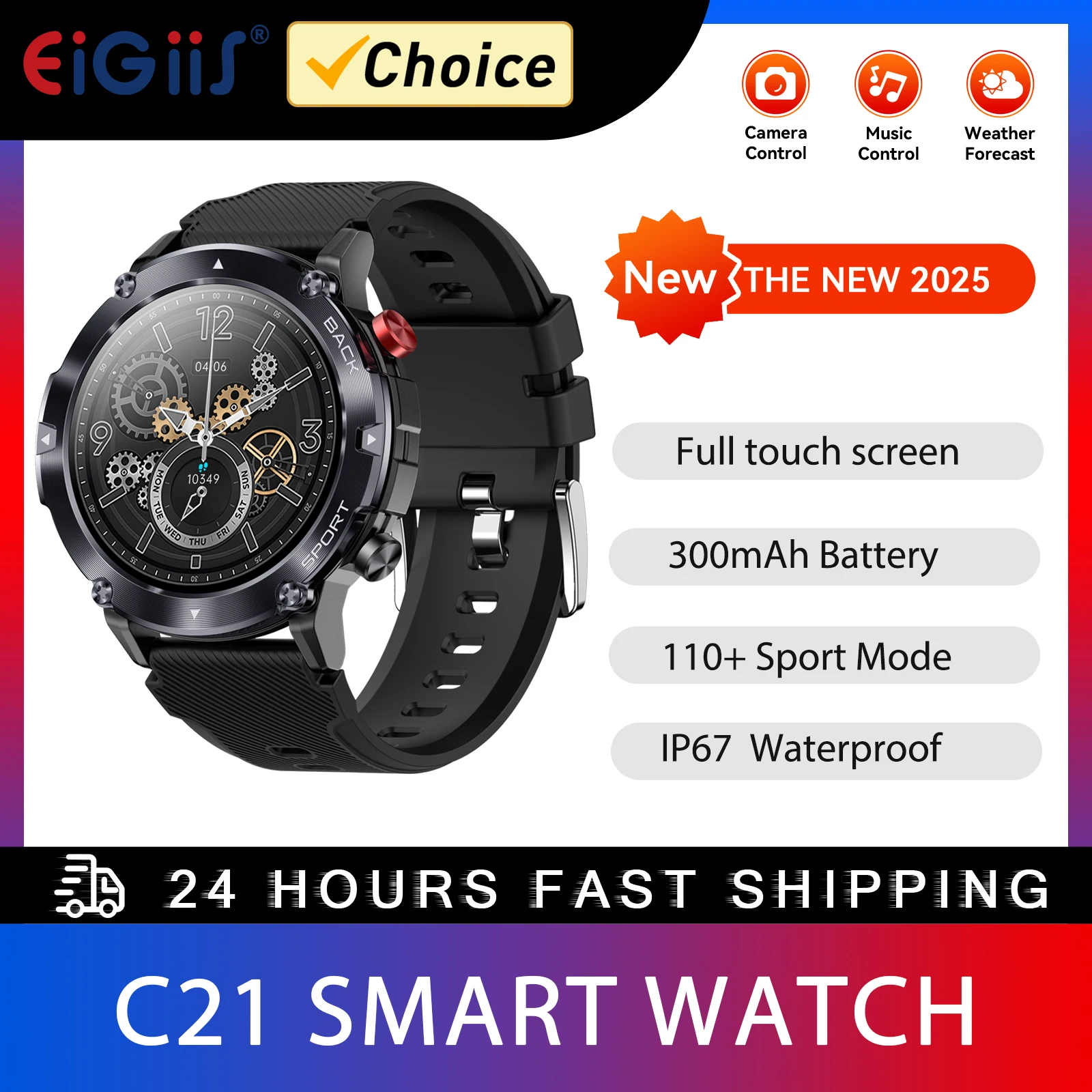 

EIGIIS 2025 Smart Watch for Men Wireless Calling Tracker with Heart Rate Sleep Monitor Pedometer 19 Sports Modes Outdoor Sports