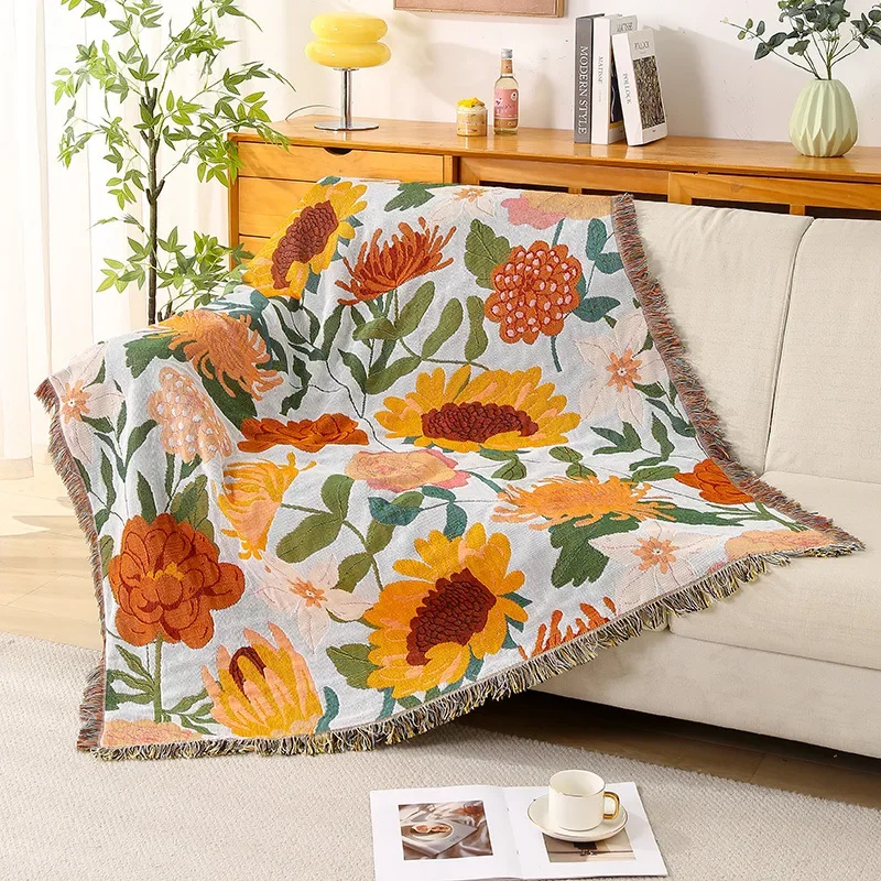 

New Country Flowers Sofa Blanket Cover Multifunctional Aesthetic Tapestry Travel Camping Blanket Bedspread Home Decoration Cover