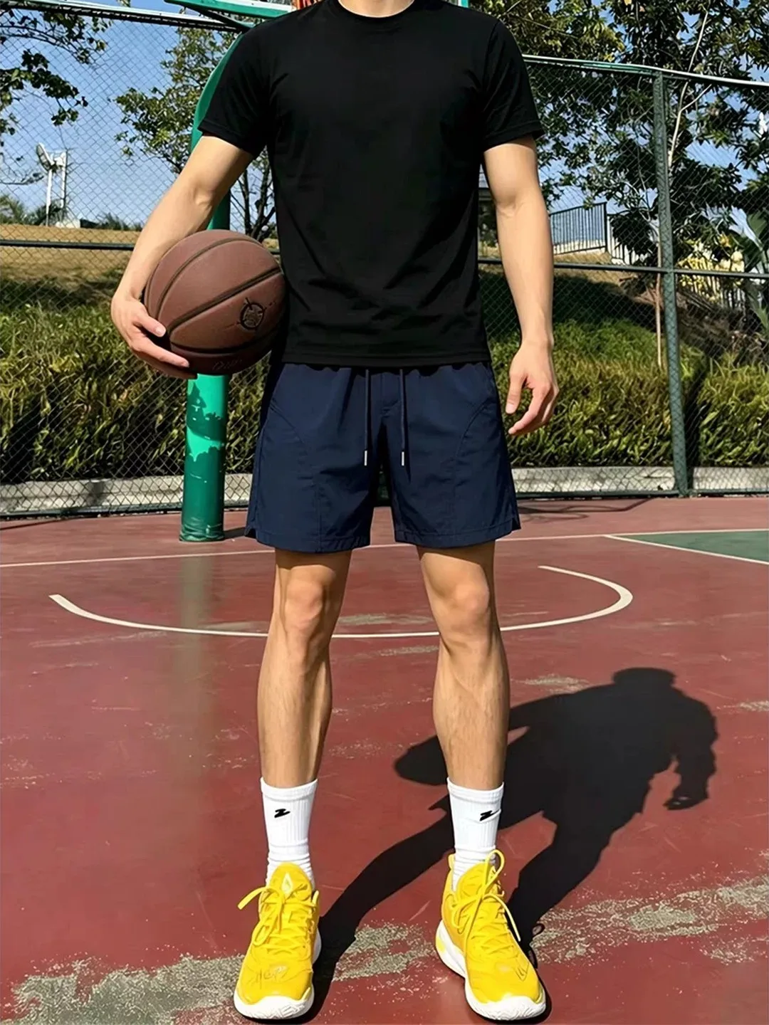 

Quick Dry Basketball Shorts Men's Summer Thin Running Fitness Pants Casual Sports Four Five Split Shorts Blue Color