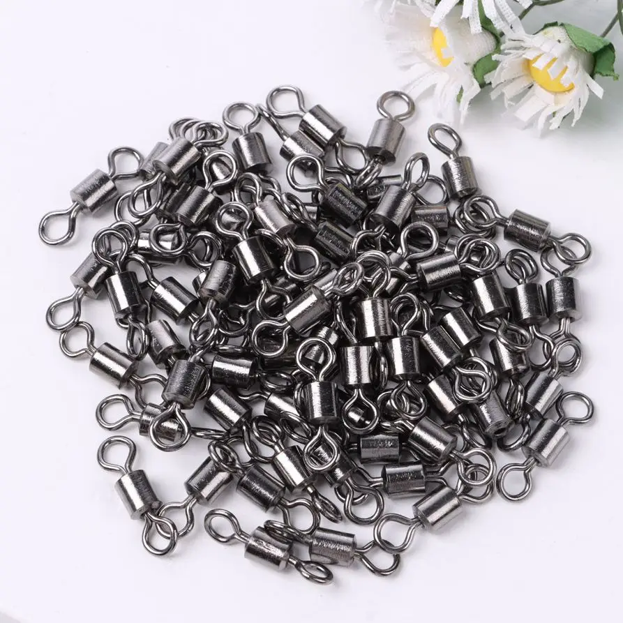 100 Pcs/lot High Strength Fishing Swivels Bearing Solid Rings Rolling Fishing Connector Fishing Tackle Accessories Multi Sizes
