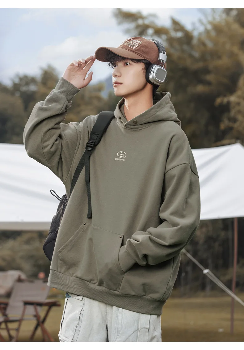 American Hooded Sweatshirt Men Women Autumn Winter Loose Letters Embroidery Couple Hoodie Basic Solid Color Soft Cotton