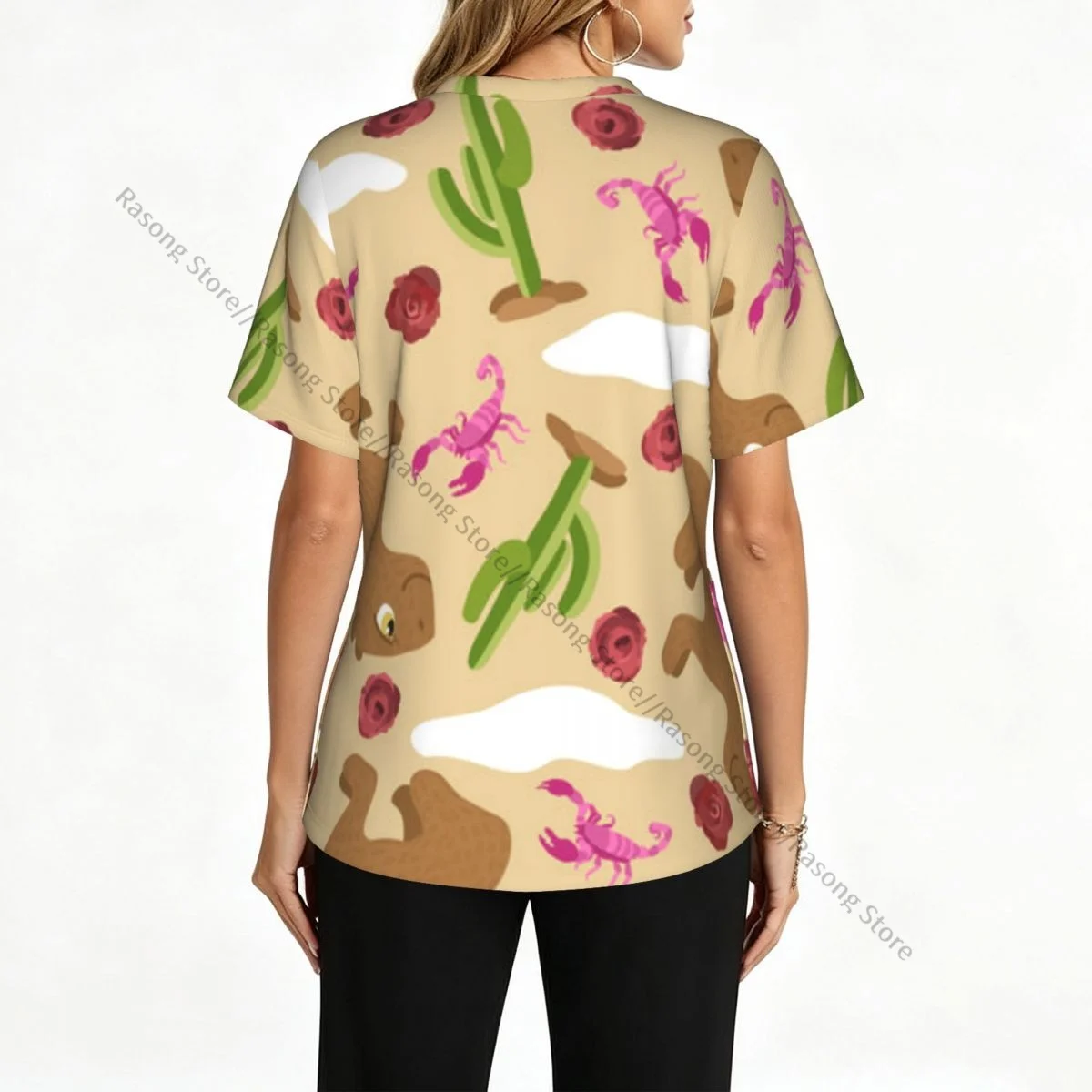 Cute Capybaras Cactuses Scrubs tops medical uniforms women V Neck Stretch Scrub Shirt Dentist doctor Blouse