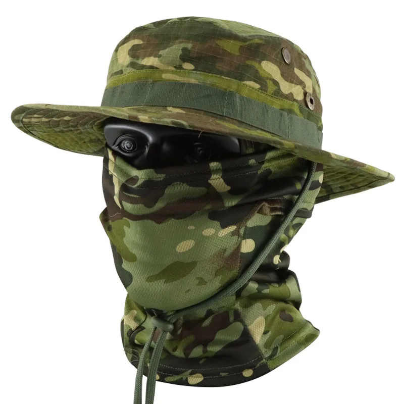 Bucket Hats Outdoor Cap Sun Protected Cap with Face Mask Sets Military Bonnie Hat Multi Colors Cap Fishing Hat Hiking Travel Hat