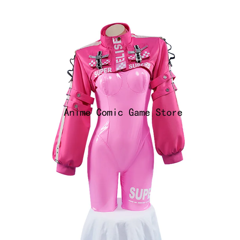 Intérieur ke Alice Cosplay Costume pour femme, perruque Victory, combinaison en PU rose sexy, ensemble veste, coiffure, tenue de fête d'Halloween pour fille