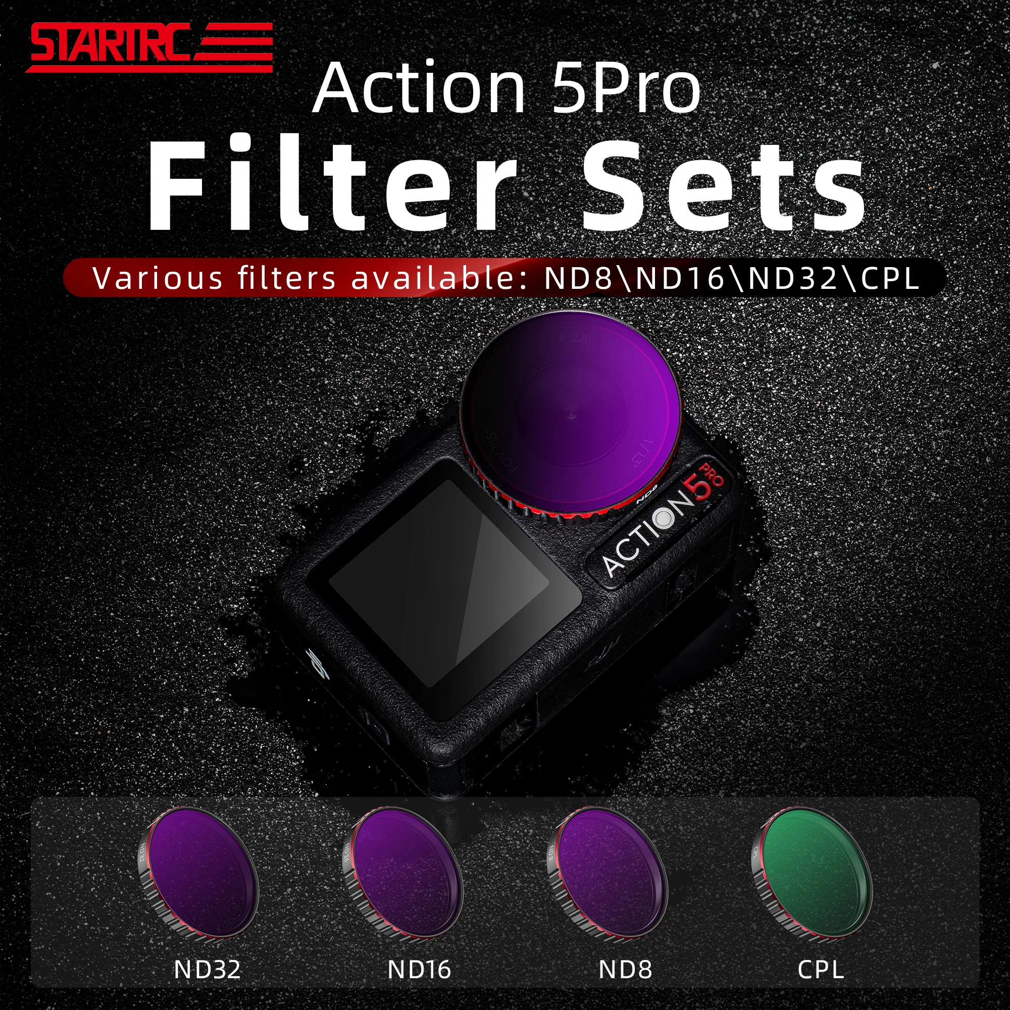 STARTRC For DJI Action 5 Pro Camera Lens Filter Kit CPL UV ND8 ND16 ND32 ND Filter Set for DJI Osmo Action 5 Pro Accessories