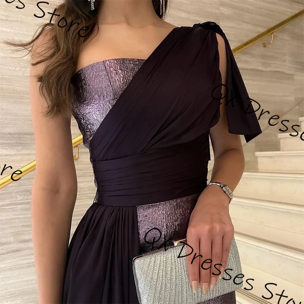 Customized Fashion elegant sparkle Prom Dress One-Shoulder stitching color With Sweep train party Gowns Pleat Sleeveless Ankle L