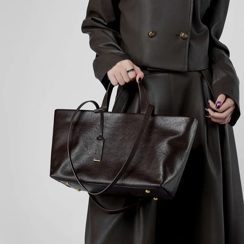 Women's Underarm Single-Shoulder Cowhide Tote Bag Niche Crossbody Vintage Soft Leather Large Capacity