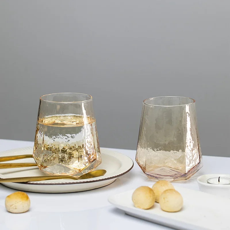 Northern Europe Luxury Gold Amber Champagne Goblet Wine Glasses Colored Home Lead-free Crystal Glass Hammered Diamond Whisky Cup