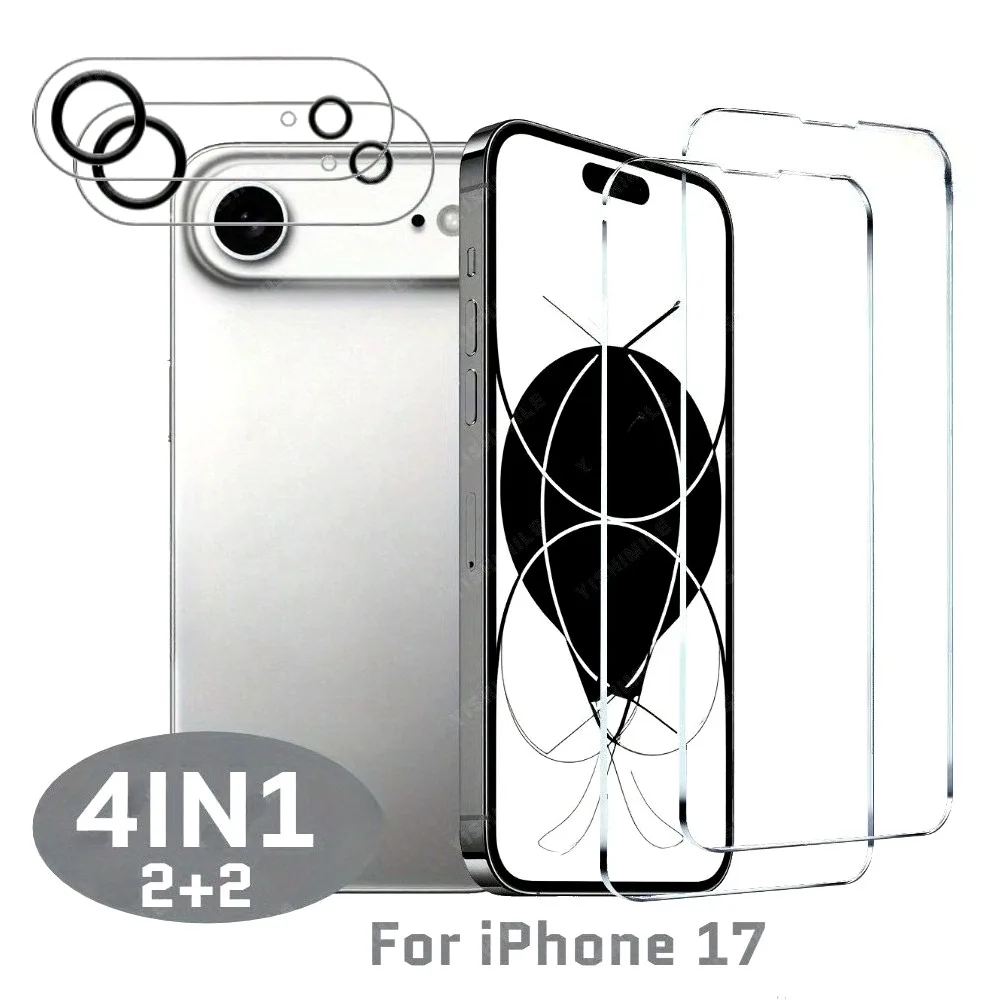 

4-in-1 Ultra Clear Tempered Glass for iPhone 17 16 15 Pro Max 16e 17 Air Camera Lens Film for iPhone 14 13 12 11 Pro 15 14 Plus