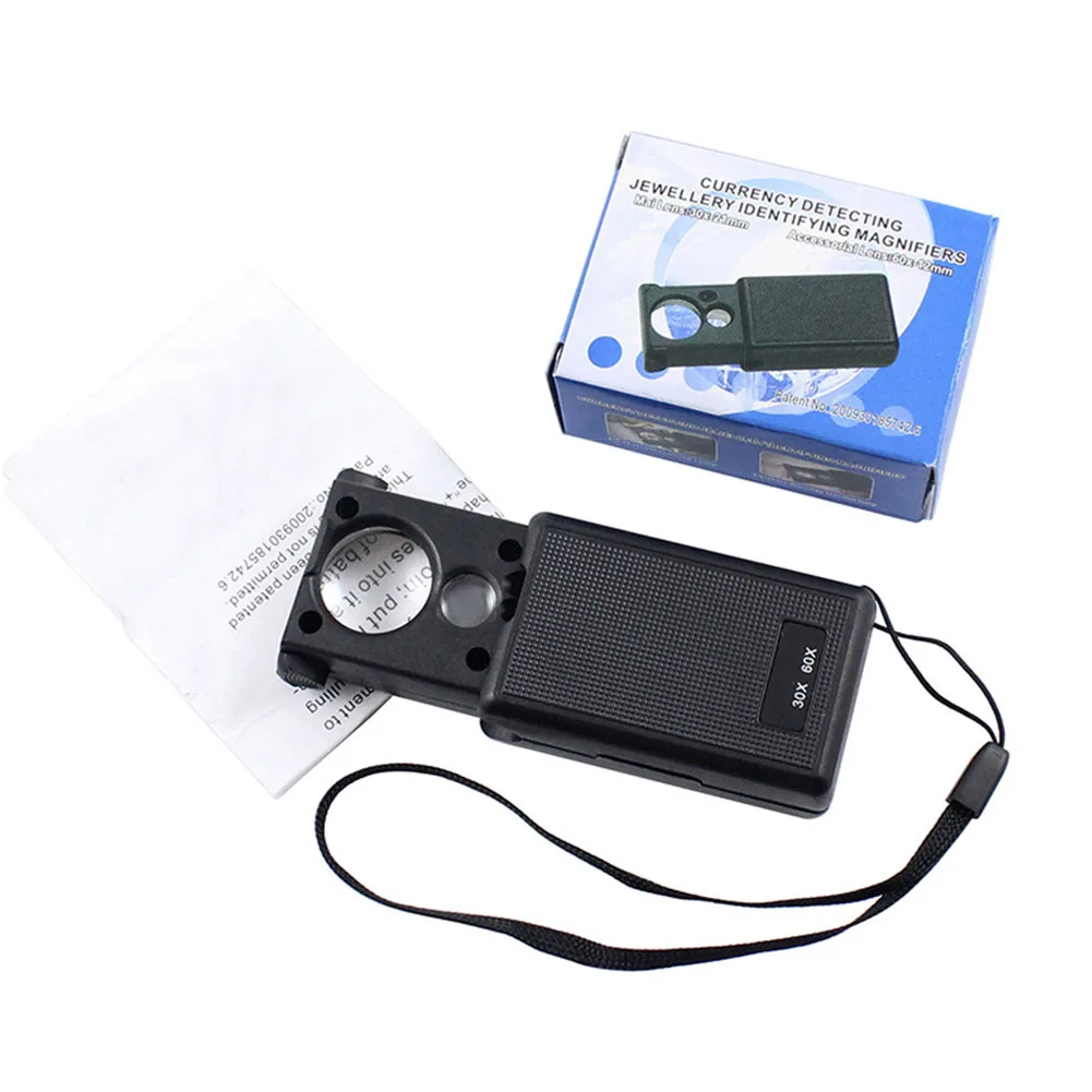 30x60x Portable Magnifying Glass with LED Illumination for Jewelry Making Watch Servicing Circuit Board Troubleshooting
