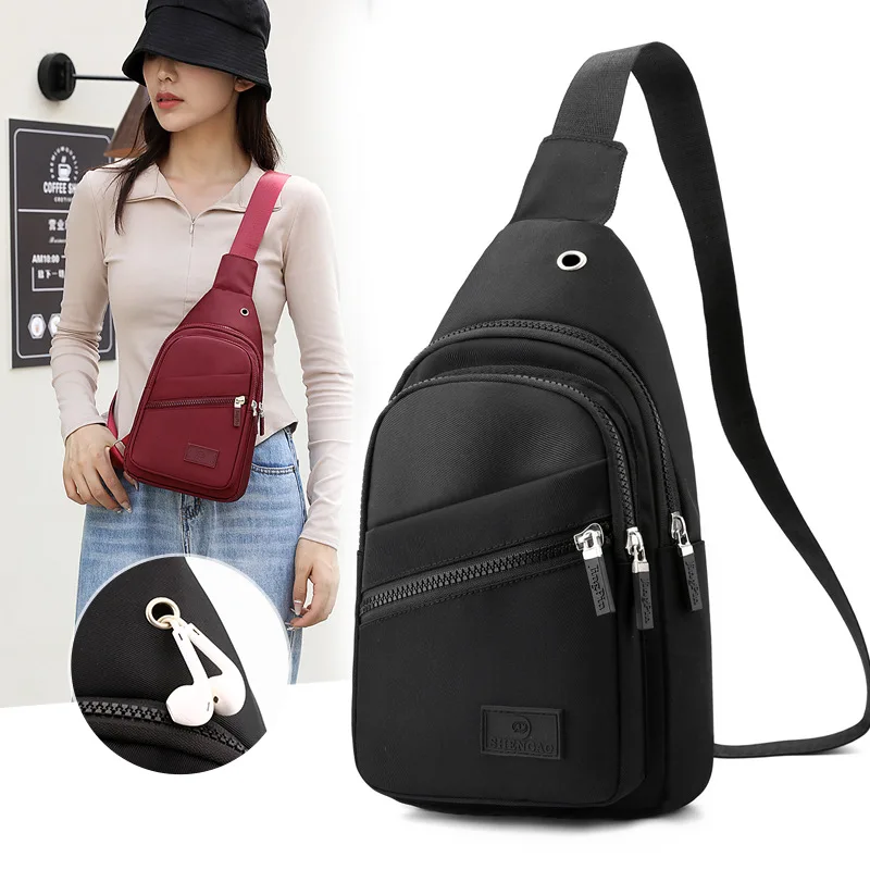 

Женская непромокаемая нагрудная сумка из нейлоновой ткани, однотонный рюкзак на одно плечо, нагрудная сумка через плечо