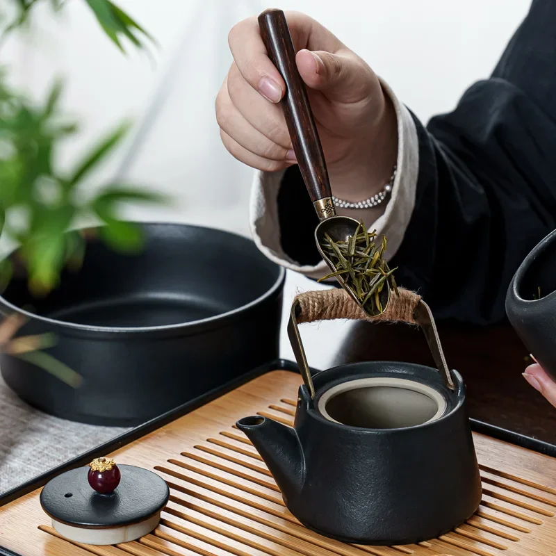 Chinese Cool Black Pottery Kung Fu Tea Set Complete Set Home Office  Cup Simple Covered Bowl Tea Can Full Set