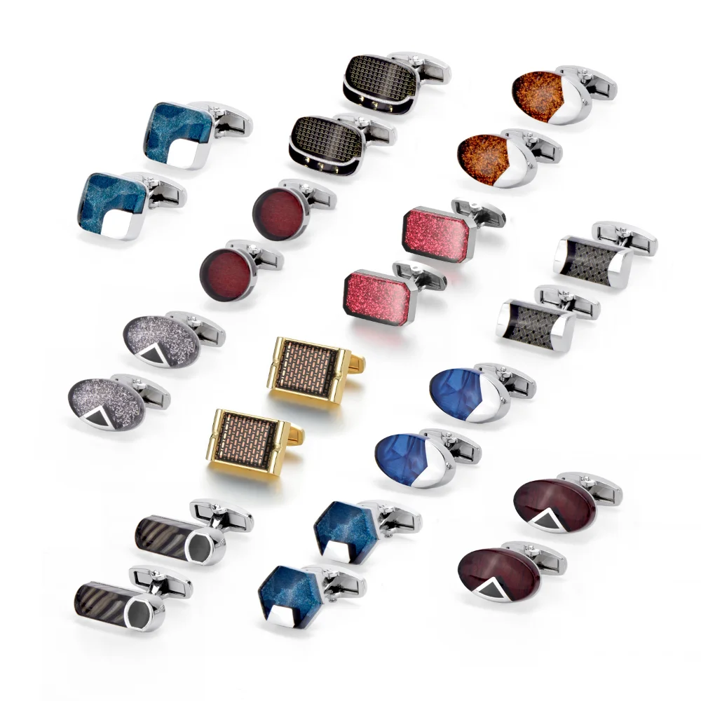 Multi-color Patchwork Cufflinks for Men's Business Formal Wear Enamel Wood Grain Sleeve Studs Versatile Shirts Cuff Accessory